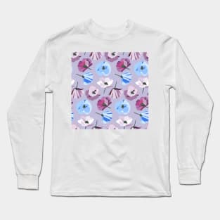 Poppies gray, blue, pink, purple Long Sleeve T-Shirt